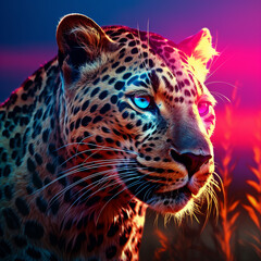 Obraz premium anthropomorphic leopard colorfull, photorealistic created with Generative Ai