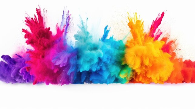 Colorful rainbow holi paint color powder explosion isolated on white