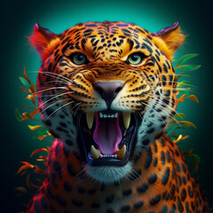 Obraz premium anthropomorphic leopard colorfull, photorealistic created with Generative Ai