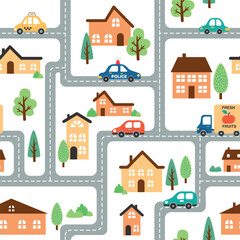 vector pattern with cars and houses