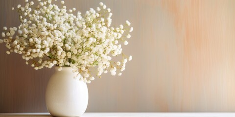 White gypsophila flowers in a retro vase, creating a soft home decor.