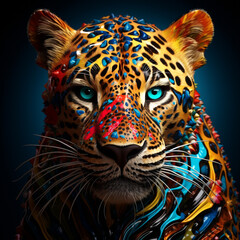 anthropomorphic leopard colorfull, photorealistic created with Generative Ai