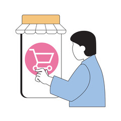 Mobile commerce concept with cartoon people in flat design for web. Vector illustration