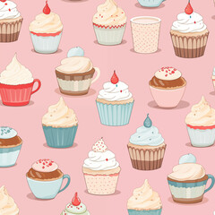 seamless pattern with cupcakes