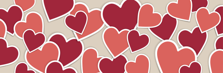 Bannière de cœurs qui se chevauchent pour la Saint-Valentin - Illustrations vectorielles sur l'Amour - Cœurs colorés pour célébrer les couples et relations romantiques amoureuses - Arrière-plan  - obrazy, fototapety, plakaty
