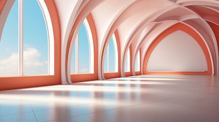 3d render of futuristic concrete architecture, empty floor