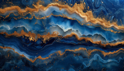 Abstraction. Ocean. Sea. Fluid art. Natural luxury. The style includes swirls of marble or ripples of agate. Very beautiful blue paint with the addition of gold powder	