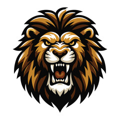 Obraz premium Lion Head Roaring Logo mascot vector illustration, emblem design isolated on white background