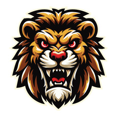 Fototapeta premium Lion Head Roaring Logo mascot vector illustration, emblem design isolated on white background