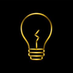 Lamp idea icon, golden metallic thin 3d lines vector illustration collection.