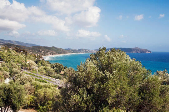 Part of the Cilento coast with Cape Palinuro in the background. Salerno, Italy.