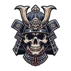 Fototapeta premium skull head face with samurai helmet design vector illustration. Traditional Japanese culture. Tattoo print. illustration for t-shirt print, fabric and other uses. Isolated on white background
