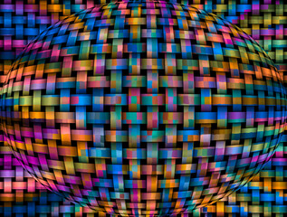 Wybrzuszenie, wypukłość 3d na splecionej kolorowej siatce  - abstrakcyjne tło, tekstura - obrazy, fototapety, plakaty