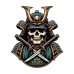 skull head face with samurai helmet design vector illustration. Traditional Japanese culture. Tattoo print. illustration for t-shirt print, fabric and other uses. Isolated on white background