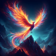 3d rendering of a flaming phoenix bird in the sky.
