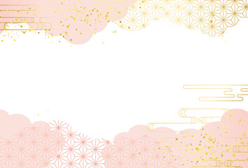 春　和柄　ピンク・金・高級感・雲　背景	