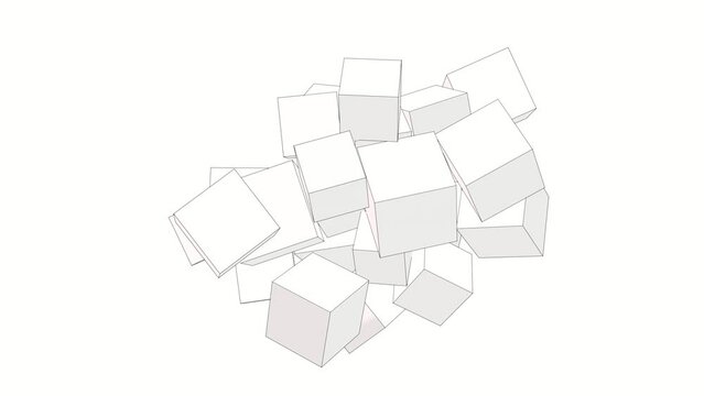Weird 3D animation of white color cubes shapes on a white background. Abstract animated background. Beautiful background animation for a website.