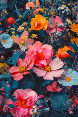 Fototapeta na wymiar Indonesian flowers pattern, collage art, vinatege style, Generative AI