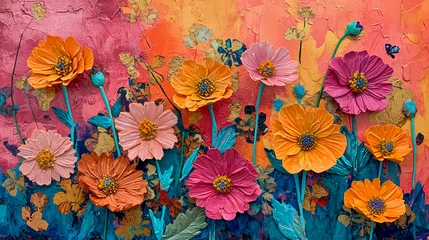 Tuinposter Indonesian flowers pattern, collage art, vinatege style, Generative AI © Album Art Vibes