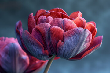 tulips in dark burgundy hues, close-up. top view. 