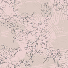 Seamless pattern with Beautiful Cherry blossom flowers, Sakura branch flowers painting.
