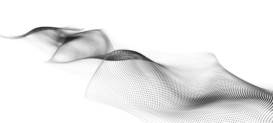 Futuristic wave of black smoothly moving dots on a white background. Vector EPS10
