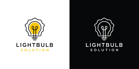 Creative Lightbulb Solution Logo. The Light is On, Lamp with Modern Linear Outline Style. Lightbulb Logo Icon Symbol Vector Design Template.