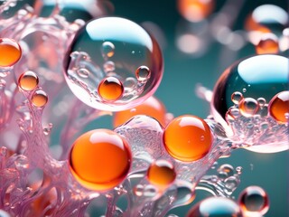 beautiful water bubbles, morning dew with vibrant colors abstract background