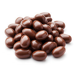 Chocolate covered peanuts on a white background 