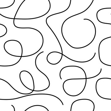 Seamless pattern simple doodle  flexible line, abstract hand drawn line repeating pattern on white background
