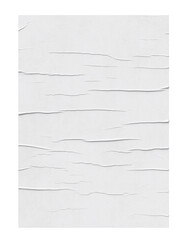 Blank white poster mockup. Crumpled paper template. Wet poster texture mock up. Isolated rectangular vertical, on a white background.