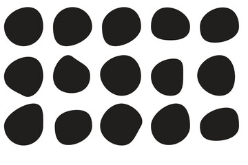 Random blob circles silhouette icon set. An arrangement of black organic shapes. Isolated on a white background. - obrazy, fototapety, plakaty