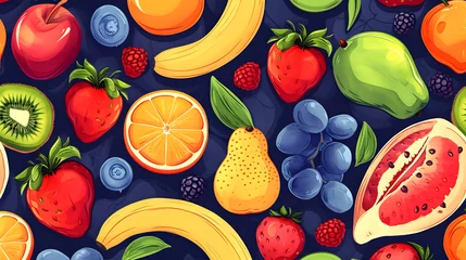 Fototapeten Fruit seamless patern Cartoon style. Stock illustration. Design for wallpaper © Jan