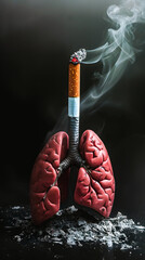 Cigarette reliée a deux poumons en forme de cerveau - Concept de l'addiction au tabac - obrazy, fototapety, plakaty