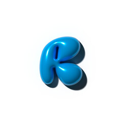3d Inflated letter R in blue on a transparent background