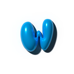 3d Inflated letter W in blue on a transparent background