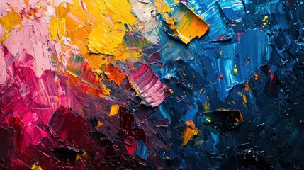 Oil painting masterpiece with a burst of multicolored brightness, showcasing textured brushstrokes...