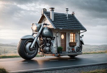 a small, charming house designed to look like a motorcycle