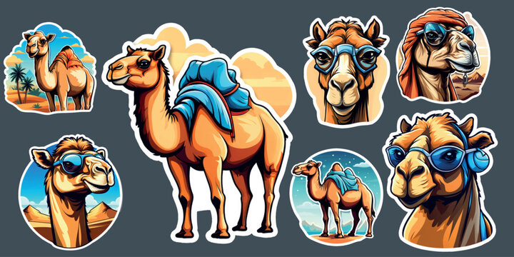 various camel head stickers and designs