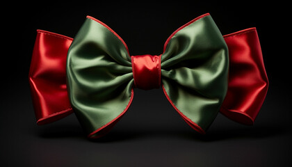 front view green semeni with red bow on dark surface
