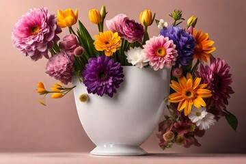 Flower arrangement or bouquet colorful spring flowers isolated on transparent background.-