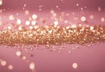 Gold sparkles on pink background Light pink minimalistic festive glamorous background with scattered