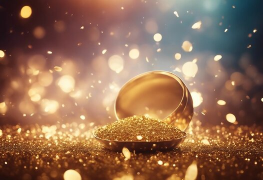 Glitter background golden saturated color de-focused macro Sparks fall and sparkle free space