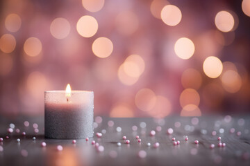 Obraz na płótnie Canvas Serene Candlelight Spa Ambience with Sparkling Bokeh Background, Horizontal Poster or Sign with Open Empty Copy Space for Text 