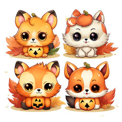 Fototapeta premium stickers automn, kawaii, cute, cartoon on a white background created with Generative Ai