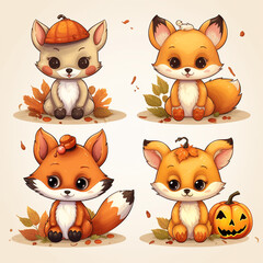 Fototapeta premium stickers automn, kawaii, cute, cartoon on a white background created with Generative Ai