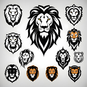 Lion head logo collection with simple white background