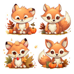 Fototapeta premium stickers automn, kawaii, cute, cartoon on a white background created with Generative Ai