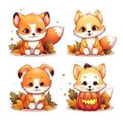 Fototapeta premium stickers automn, kawaii, cute, cartoon on a white background created with Generative Ai