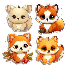 Fototapeta premium stickers automn, kawaii, cute, cartoon on a white background created with Generative Ai